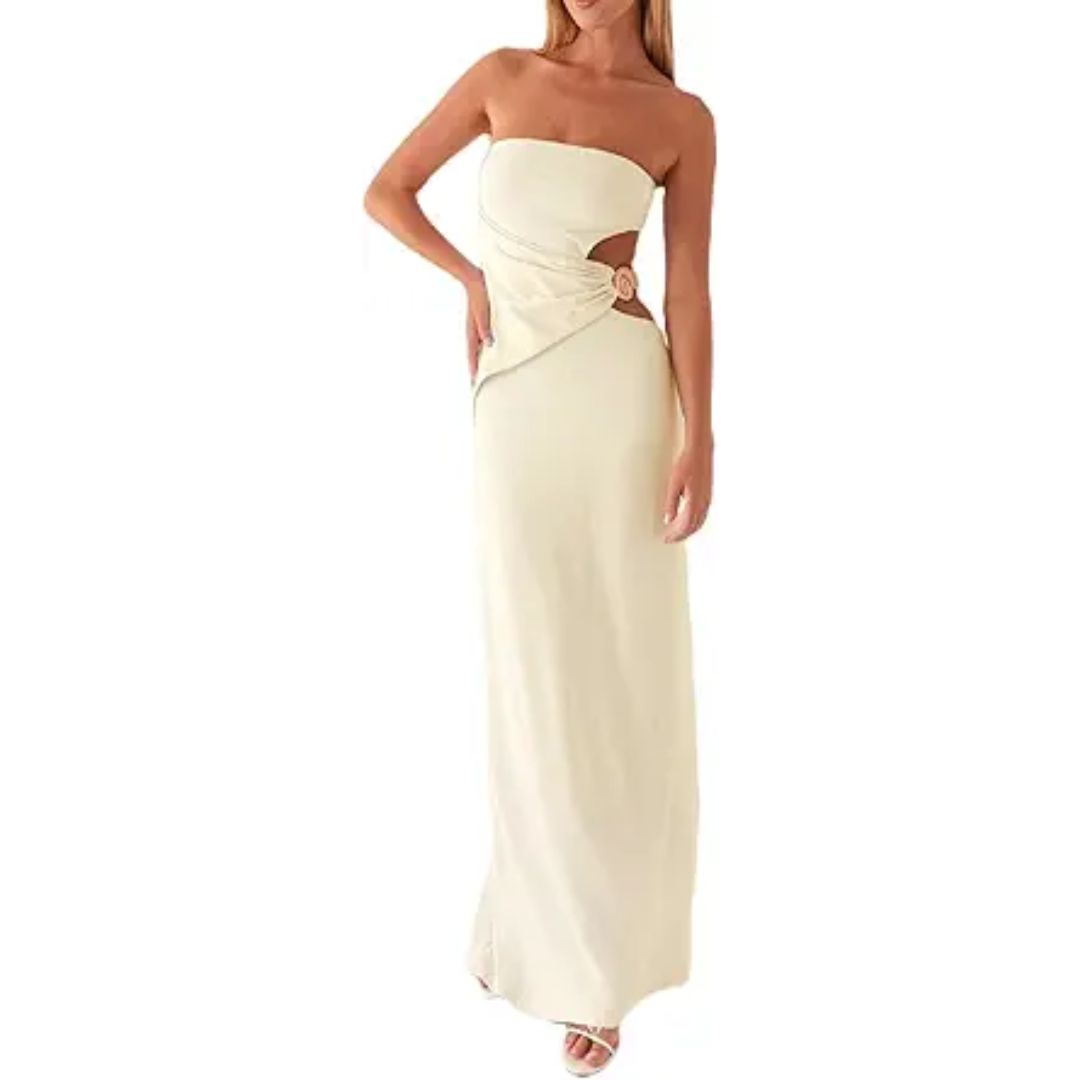 Women Y2K Cut Out Tube Long Dress Strapless Bodycon Maxi Dress Backless Cocktail Party Bandeau Dresseses
