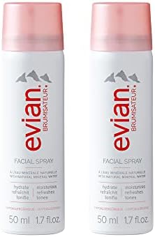 Evian Facial Spray 1.7 oz - Hydrating Mineral Water Mist for Face & Skin - Refreshes Makeup and Tones Skin - TSA-Approved Mini Facial Spray Set for Daily Skincare Hydration