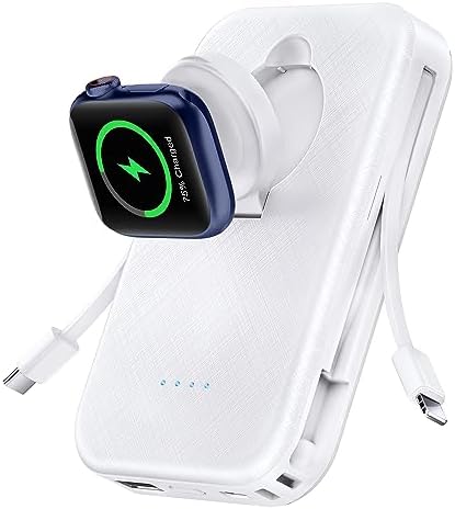 RORRY Portable Charger for iPhone and Apple Watch,10000mAh Fast Charging Power Bank with Built-in Cables, Compatible with Apple Watch 9/Ultra2/8/Ultra/7/6/Se/5/4/3/2/, iPhone 16/15/14/13/12/11