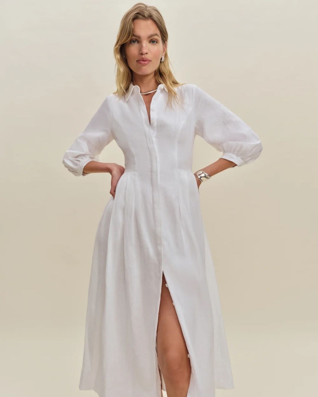 Pleated Midi Shirt Dress